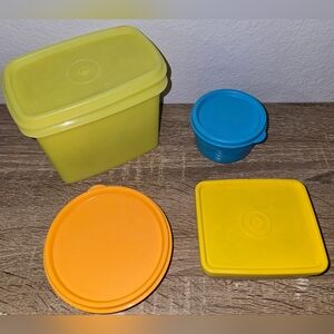 LOT of 4 Vintage Tupperware Small Mini Containers Colorful Food Storage